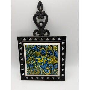 Vintage Holt Howard 5078 Cast Iron Ceramic Tile Trivet MCM Psychedelic Japan